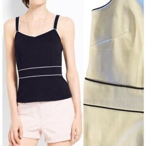 Ann Taylor White Black Piped Pique Ponte Tank, Sz L